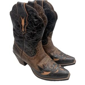 Ariat Dahlia Overlay Snip Toe Cowboy Womens Western‎ Boots 6.5B Festival Leather